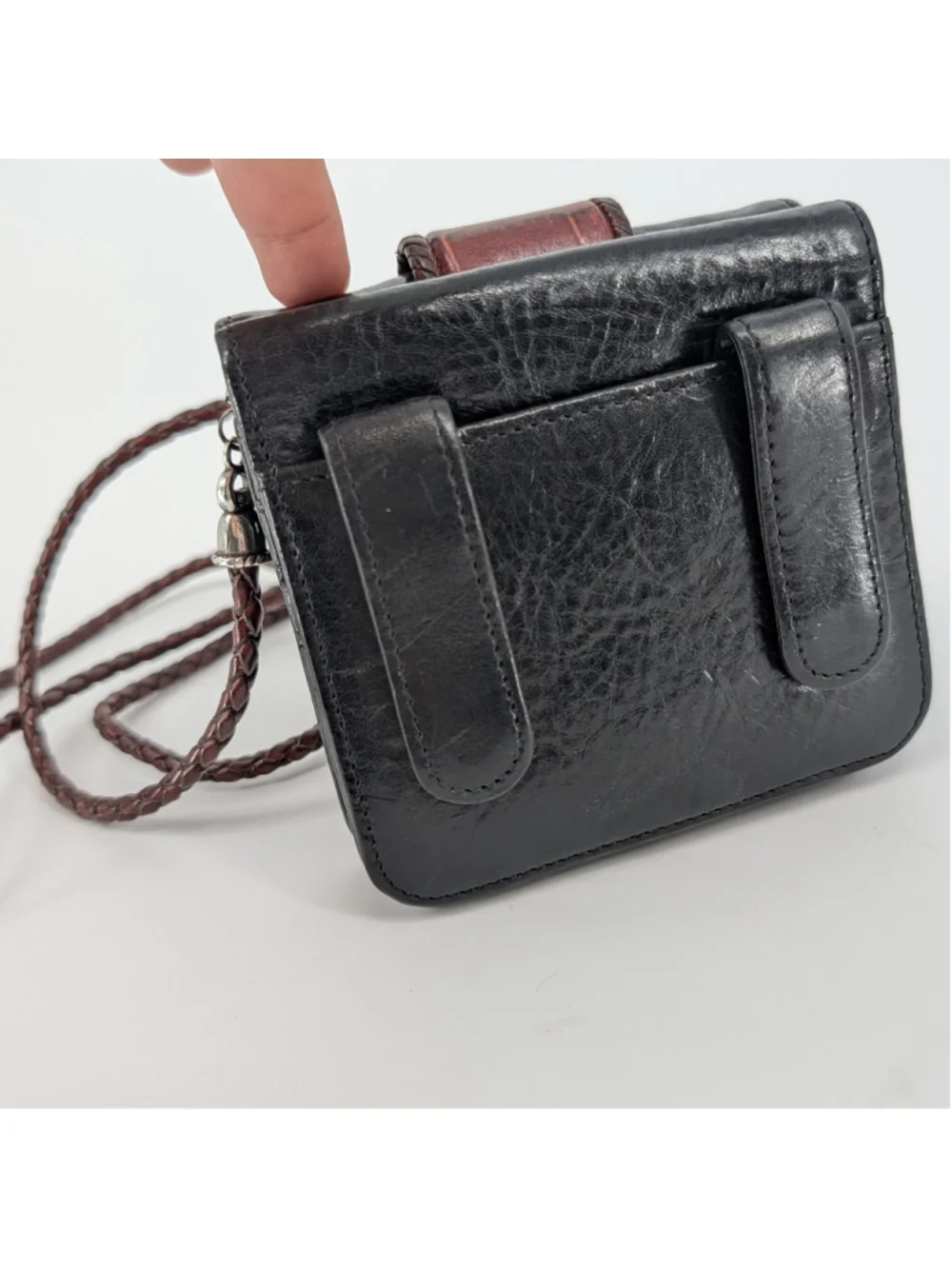 Vintage Brighton Mini Leather Crossbody Wallet Organizer Mirror Croc 26